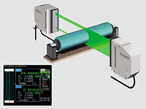 Medición simultánea del diámetro externo y la excentricidad de un rodillo de copiadora con el LS-7000