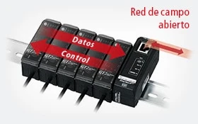 Unidades de la Serie DL transmitiendo datos y control a una red de campo abierto desde varios amplificadores enlazados