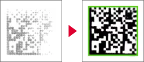 HR-X decodificando un código con resplandor (antes y después)