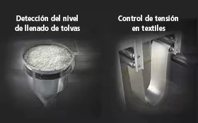 Ejemplos de aplicación del LR-T: detección de nivel en tolva y control de tensión de banda