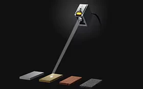 El cabezal LR-W analizando el espectro de luz completo sobre muestras de distintos acabados y colores