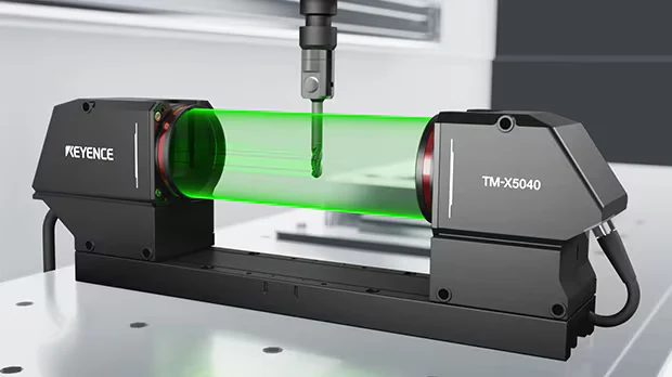 Sistema telecéntrico midiendo una fresa de punta esférica