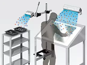 Eliminación de estática en un proceso de fabricación de módulos LCD con el soplador SJ-F2000/5000