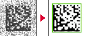 SR-X Drive: decodificación de un código sobre fondo rugoso (antes y después)