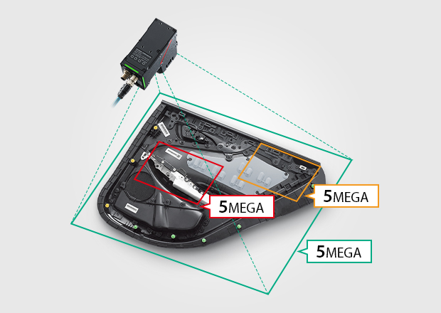 Cámara inteligente VS capturando una pieza con tres encuadres de 5 megapíxeles mediante ZoomTrax
